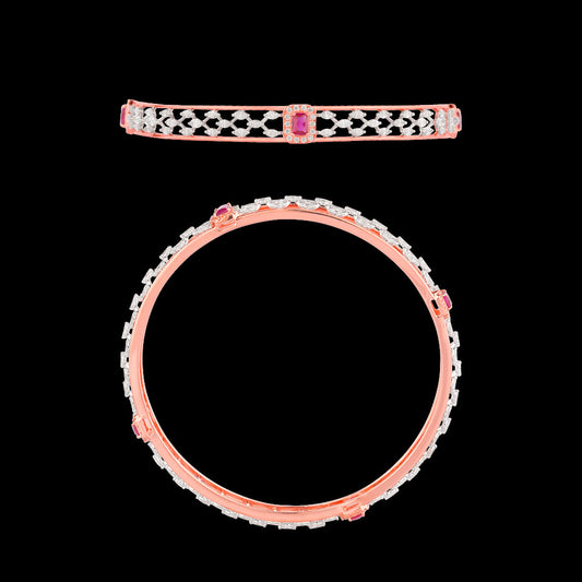 18K Rose Gold Diamond Bangle - 2.26ct VVS-EF with Colour Stones