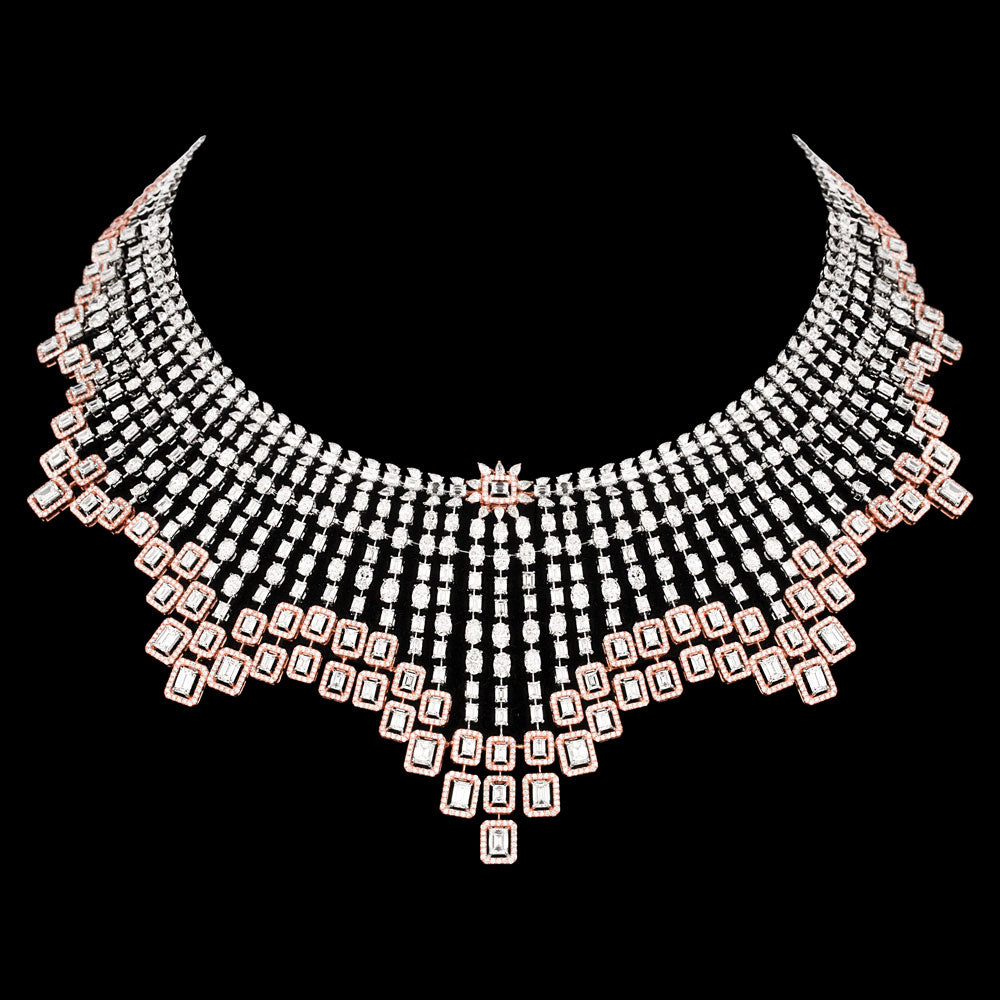 18K Two Tone Gold Diamond Necklace - 56.7ct VVS-VS-GH