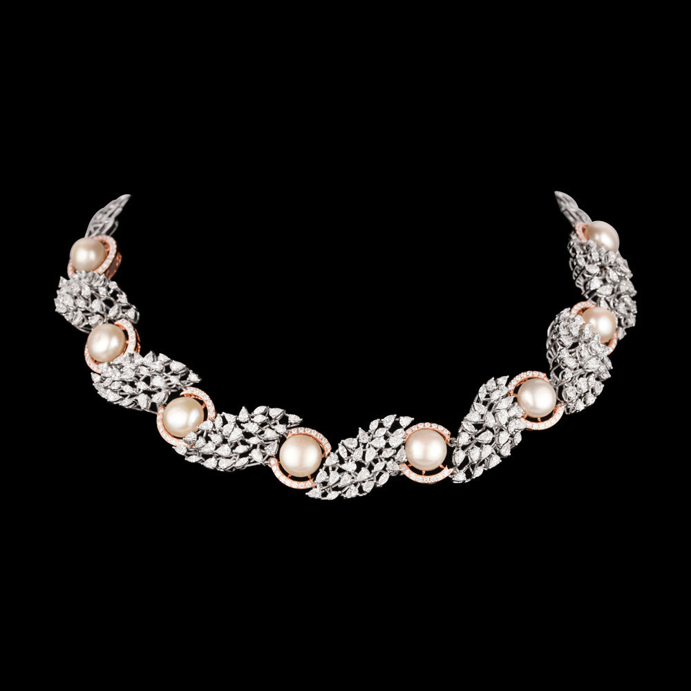 18K Two Tone Gold Diamond Necklace - 12.85ct VVS-VS-EF with Colour Stones