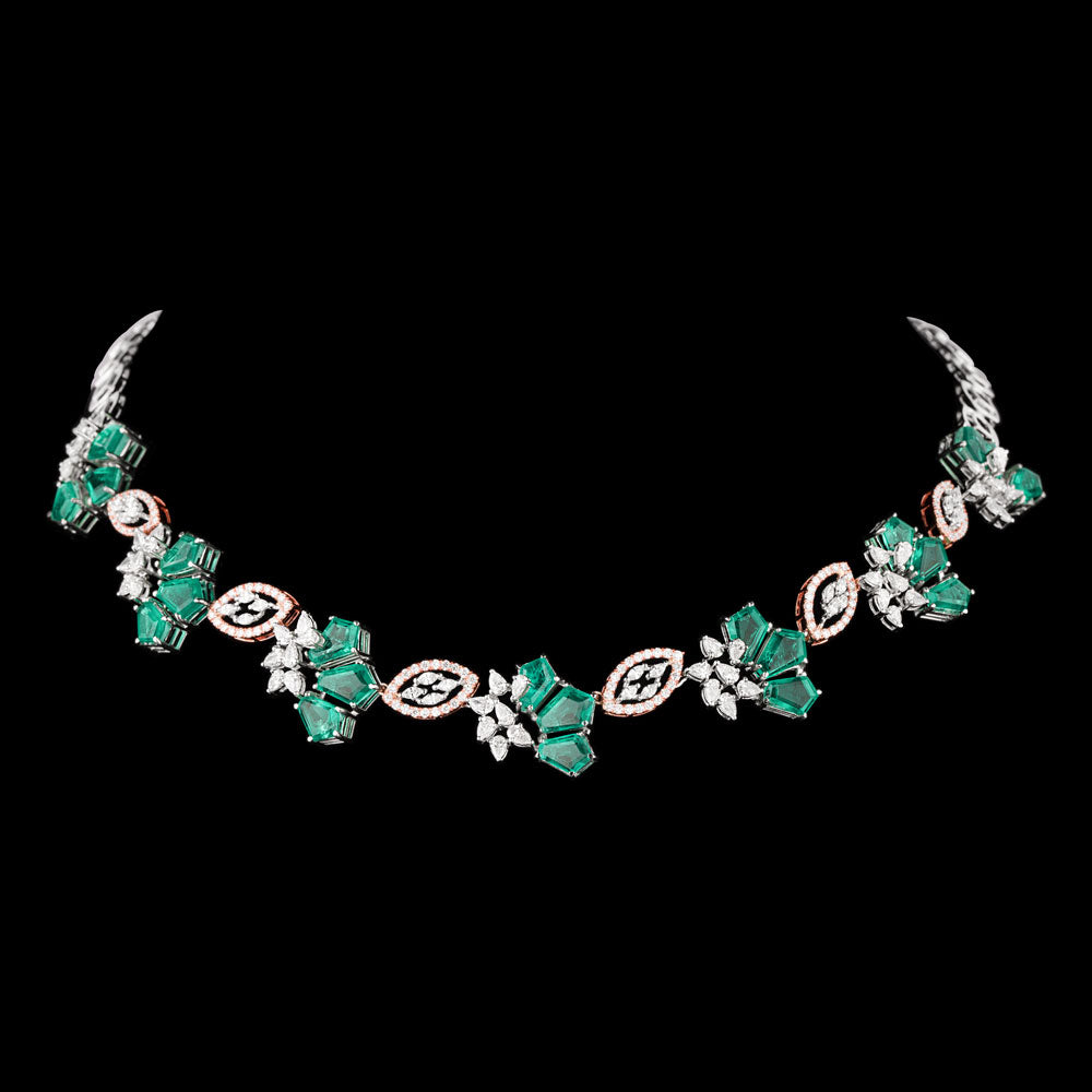 18K Two Tone Gold Diamond Necklace - 5.18ct VVS-VS-EF with Colour Stones
