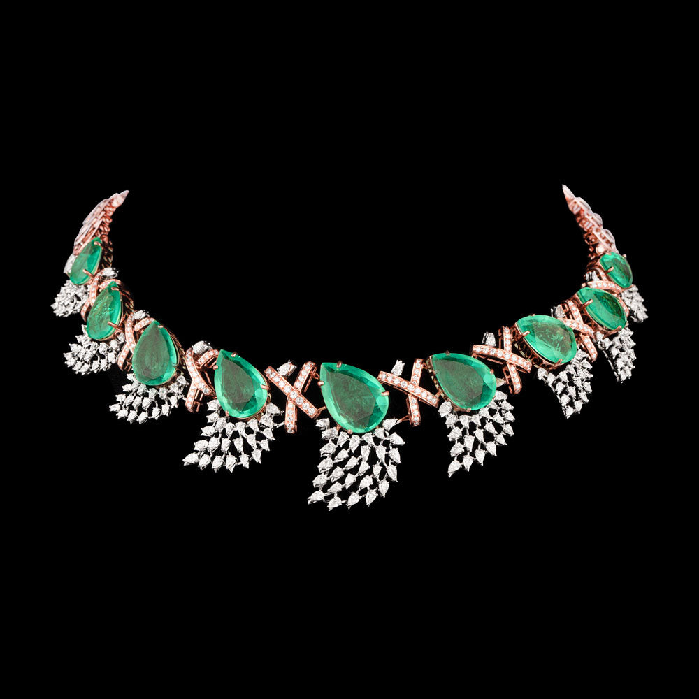 18K Two Tone Gold Diamond Necklace - 10.04ct VVS-VS-EF with Colour Stones