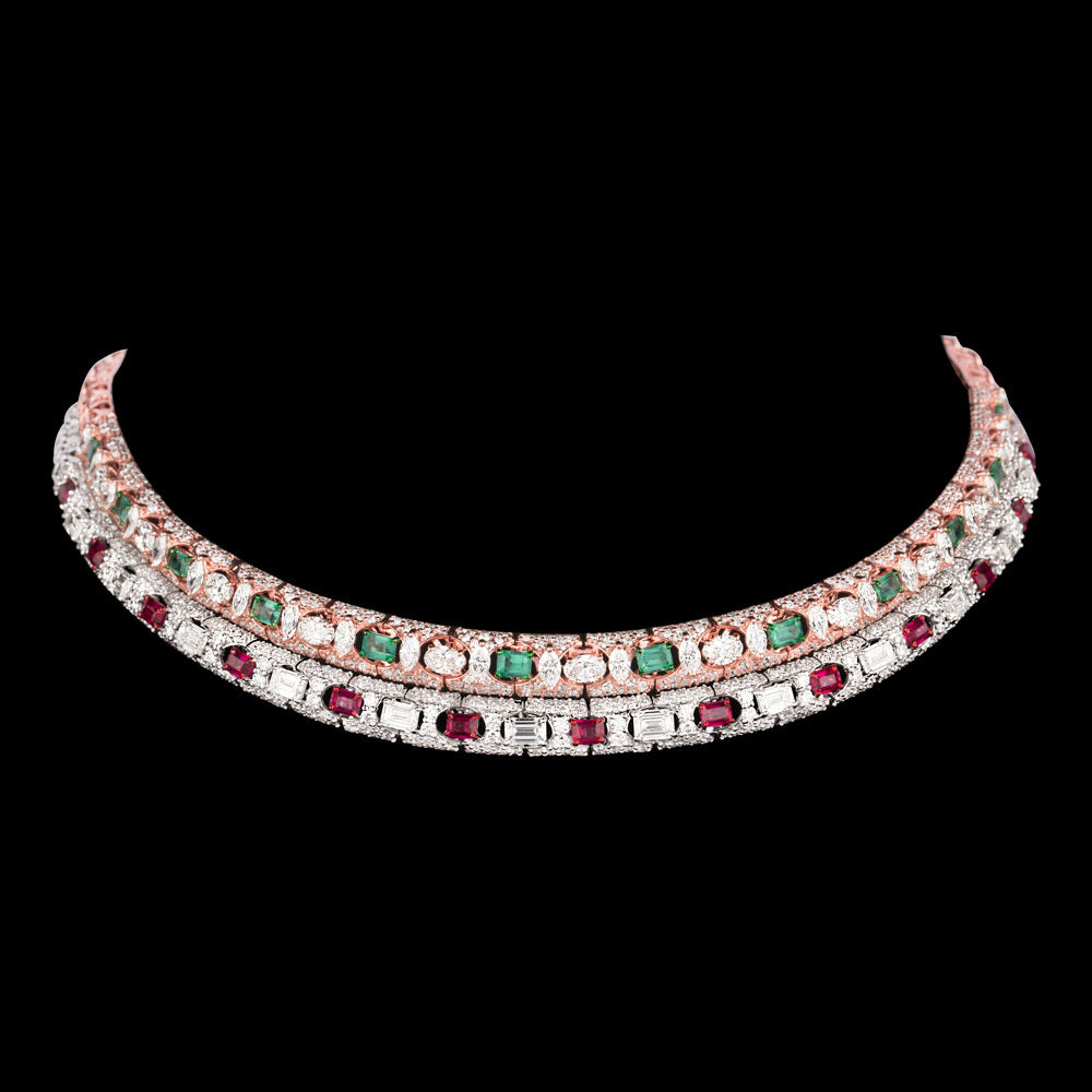 18K Two Tone Gold Diamond Necklace - 21.477ct VS-SI-HI with Colour Stones