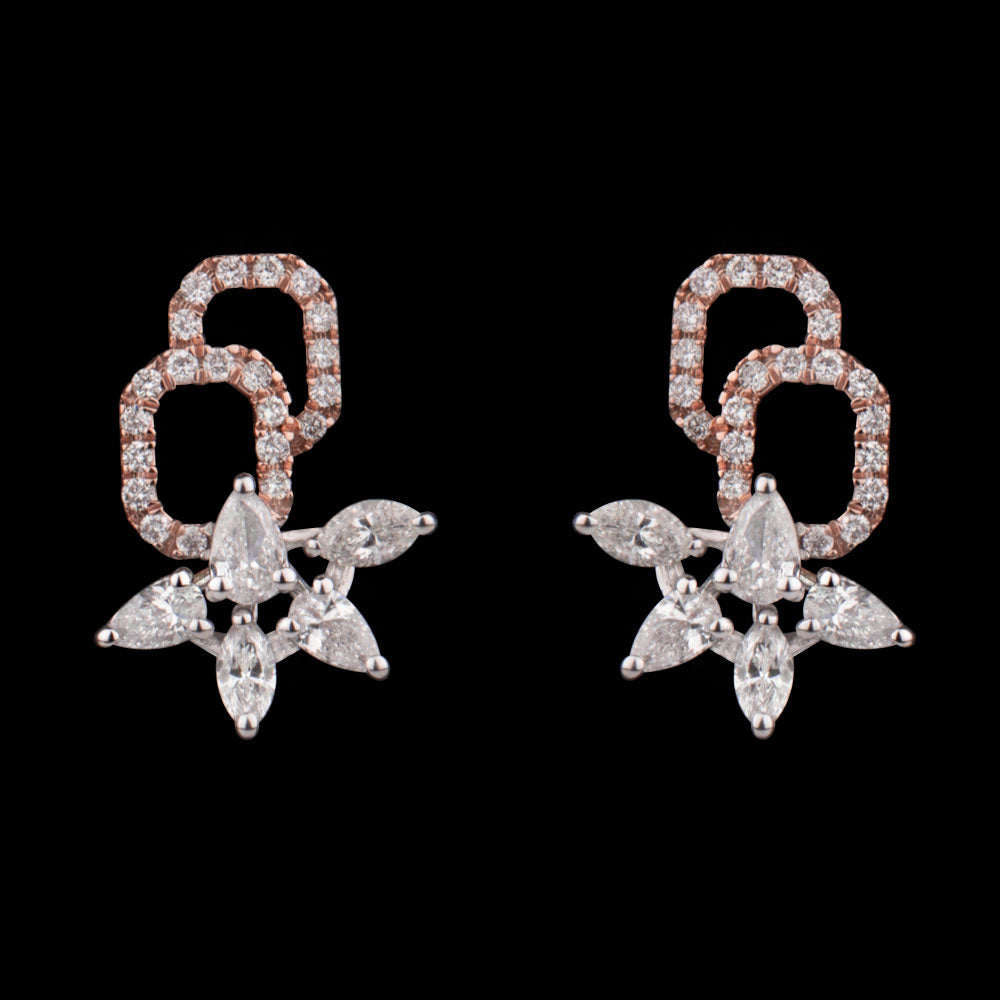14K Two Tone Gold Diamond Earrings - 0.61ct VS-FG