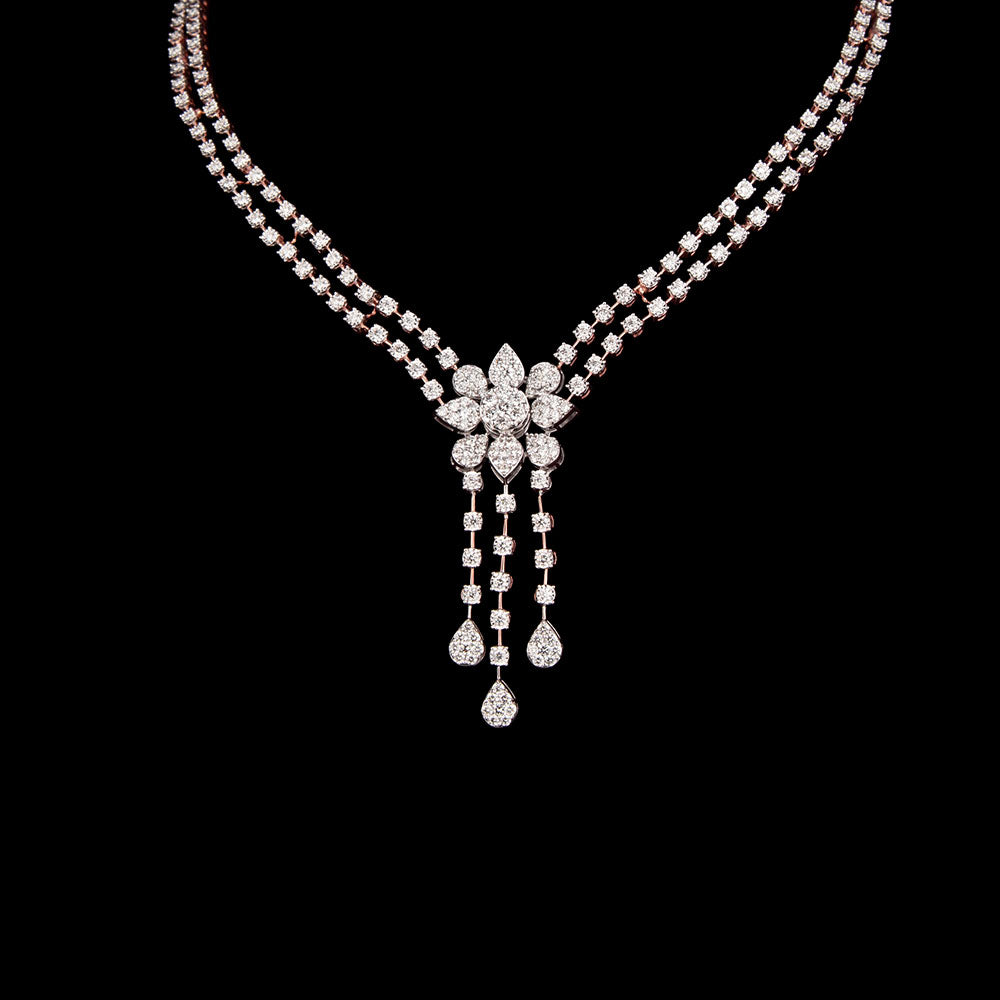 14K Two Tone Gold Diamond Necklace - 4.26ct VVS-VS-GH