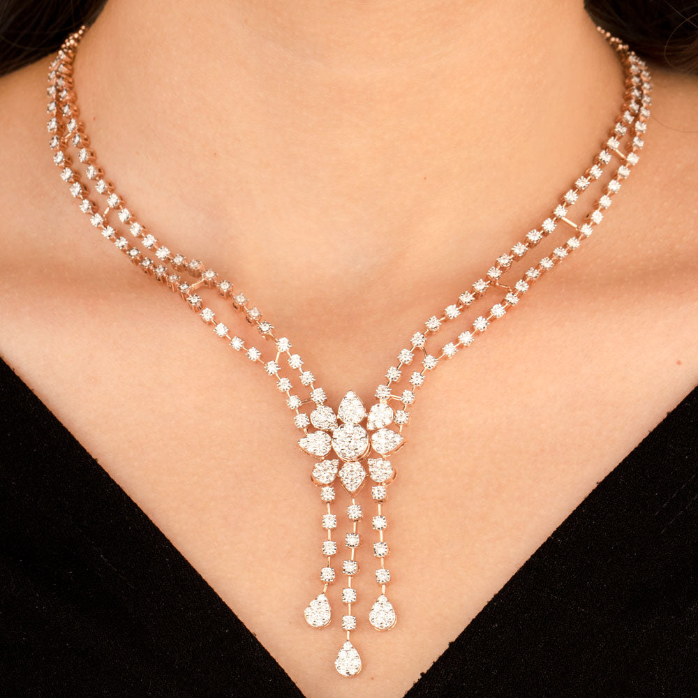 14K Two Tone Gold Diamond Necklace - 4.26ct VVS-VS-GH