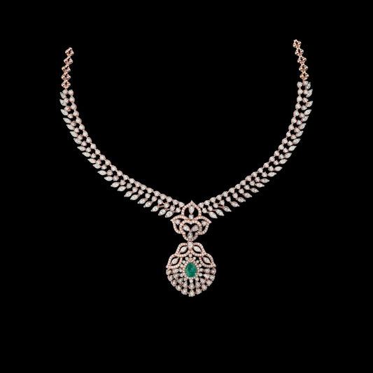 14K Two Tone Gold Diamond Necklace - 3.68ct VVS-VS-GH with Colour Stones