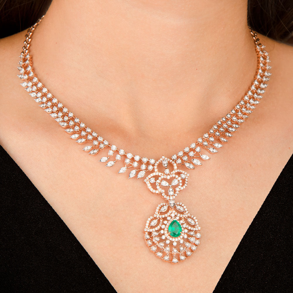 14K Two Tone Gold Diamond Necklace - 3.68ct VVS-VS-GH with Colour Stones