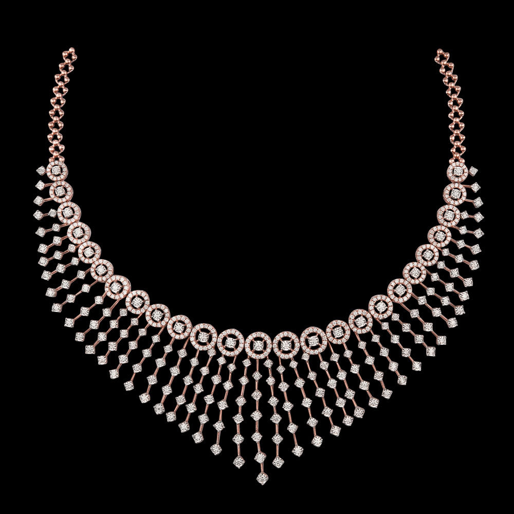 14K Two Tone Gold Diamond Necklace - 9ct VVS-VS-GH