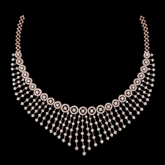 14K Two Tone Gold Diamond Necklace - 9ct VVS-VS-GH