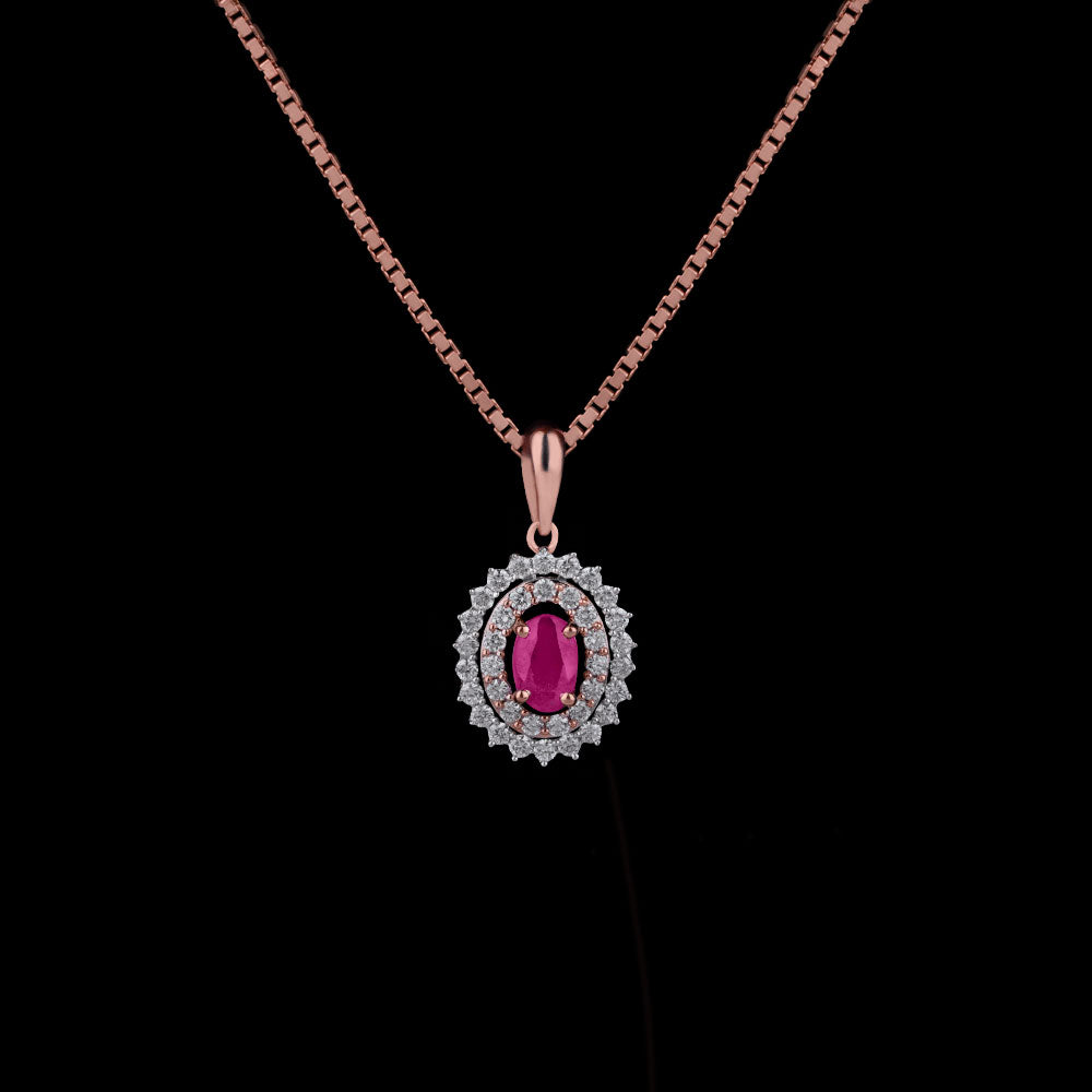14K Two Tone Gold Diamond Pendant - 0.4ct VVS-VS-GH with Colour Stones