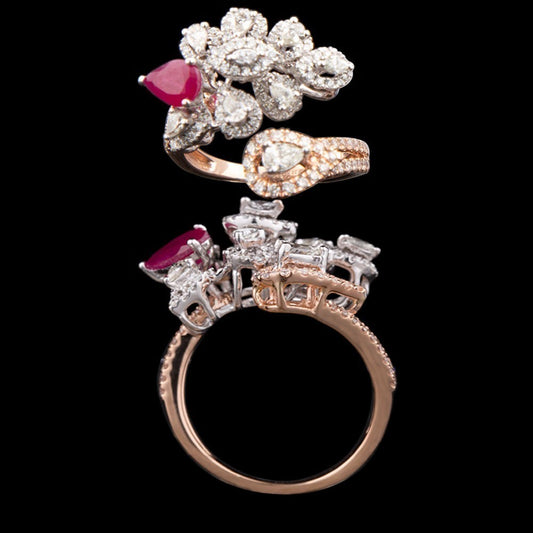 14K Two Tone Gold Diamond Ring - 1.22ct SI-IJ with Colour Stones
