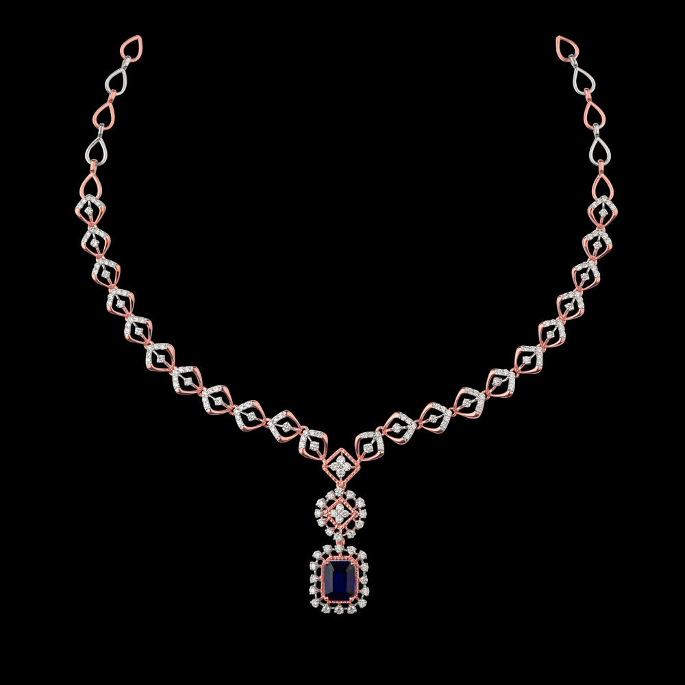 14K Two Tone Gold Diamond Necklace - 2.716ct VVS-VS-GH with Colour Stones
