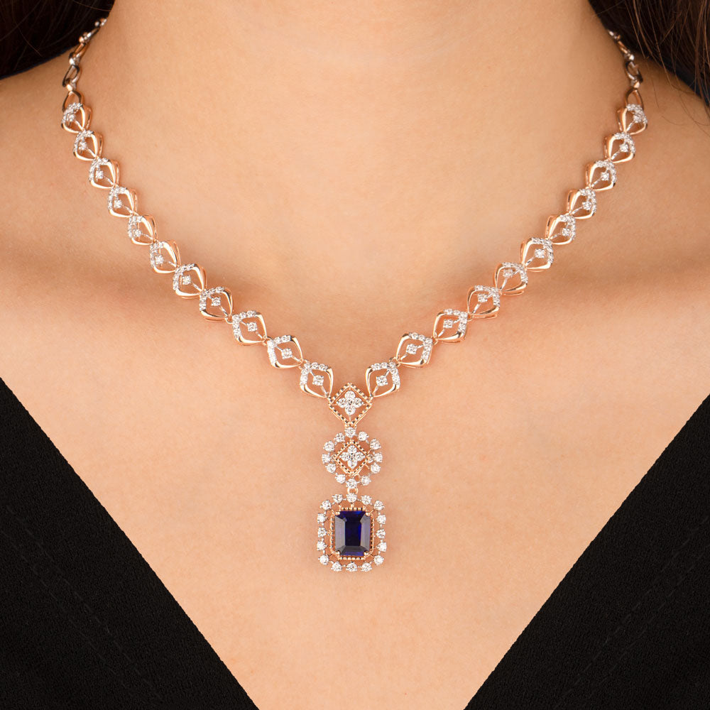 14K Two Tone Gold Diamond Necklace - 2.716ct VVS-VS-GH with Colour Stones