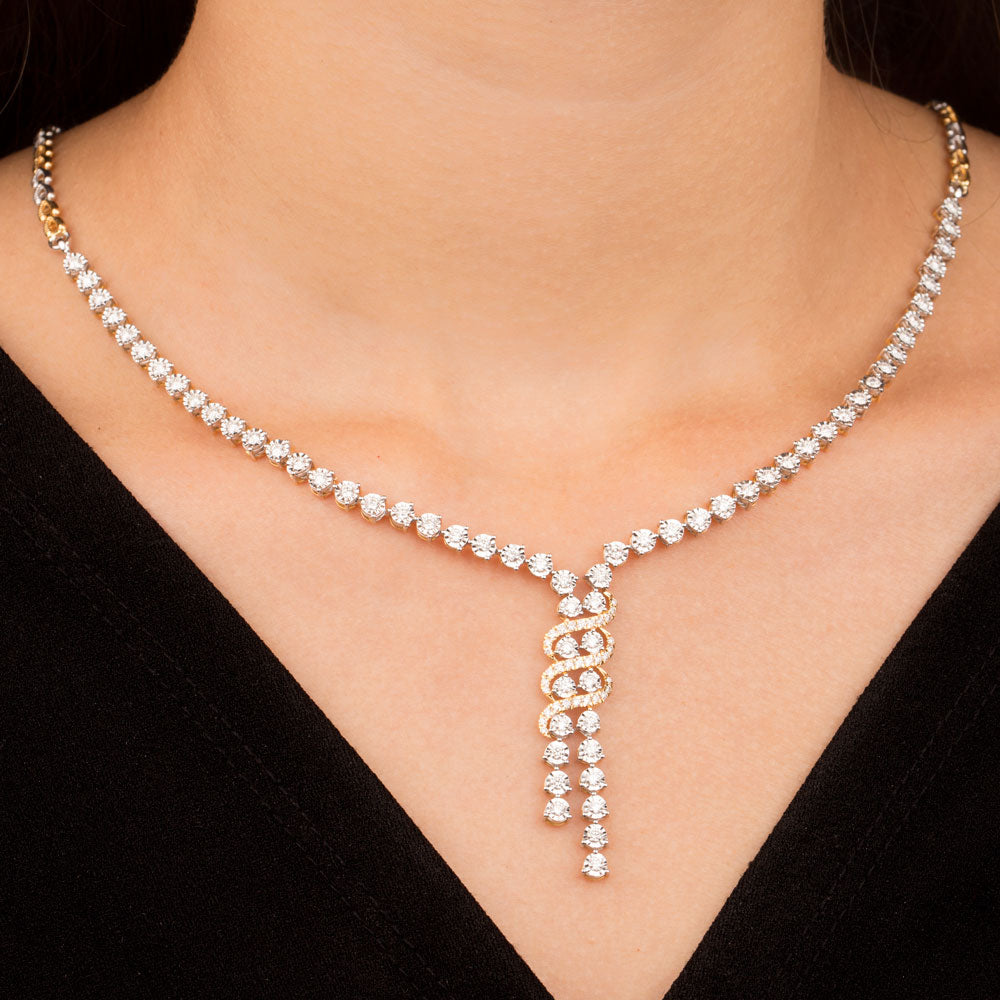 18K Two Tone Gold Diamond Necklace - 2.77ct VVS-VS-GH
