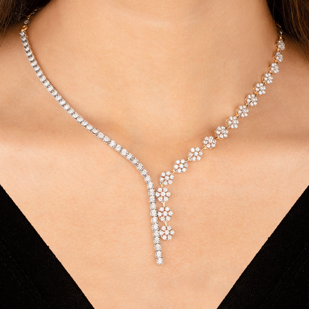 18K Two Tone Gold Diamond Necklace - 3.403ct VVS-VS-HI
