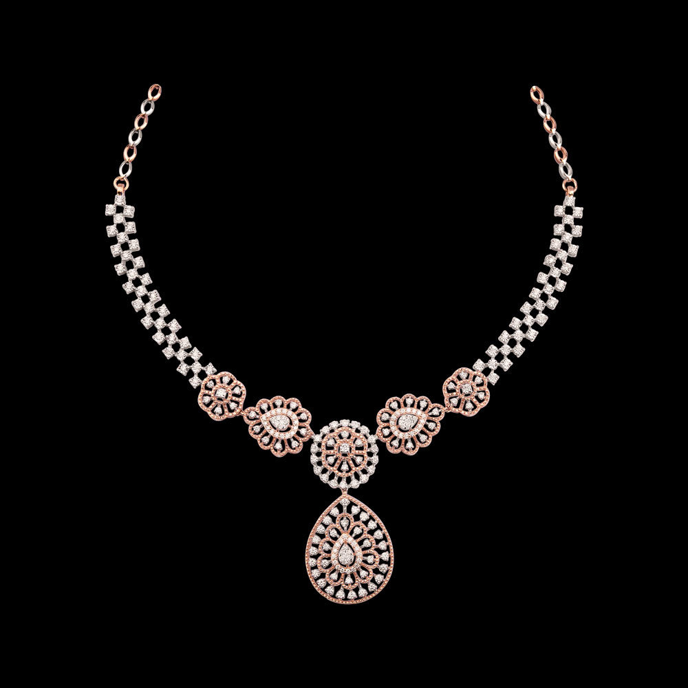 14K Two Tone Gold Diamond Necklace - 3.3ct VVS-VS-GH