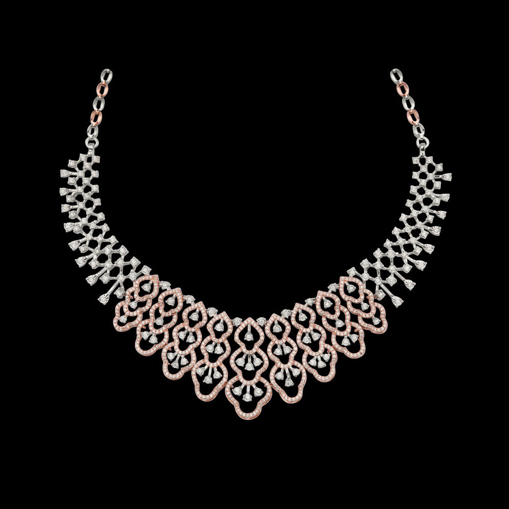 18K Two Tone Gold Diamond Necklace - 5.39ct SI-IJ