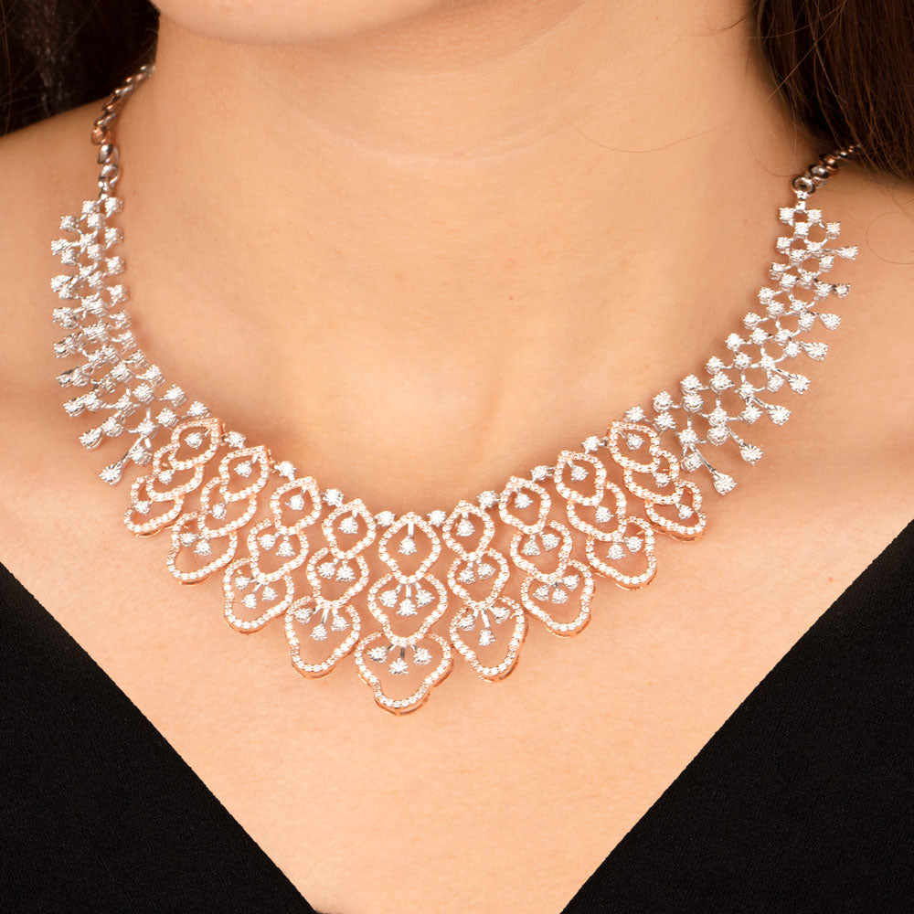 18K Two Tone Gold Diamond Necklace - 5.39ct SI-IJ