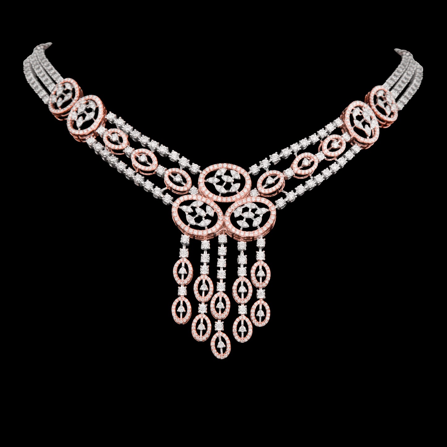 14K Two Tone Gold Diamond Necklace - 5.46ct VS-SI-FG