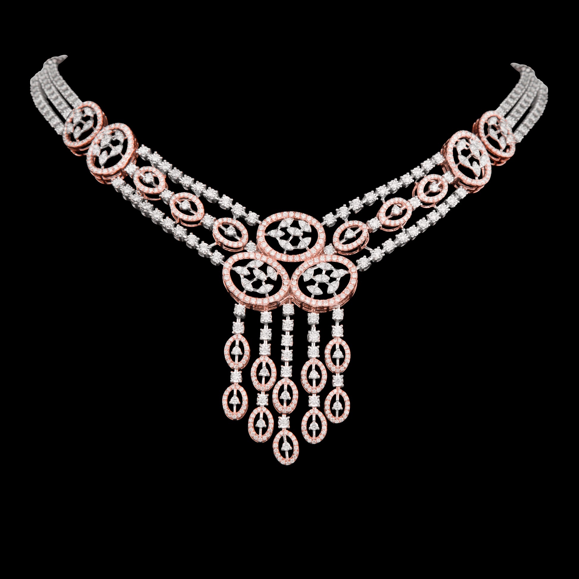 14K Two Tone Gold Diamond Necklace - 5.46ct VS-SI-FG