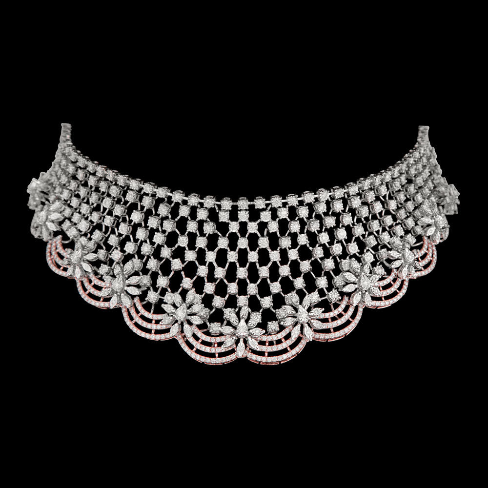 14K Two Tone Gold Diamond Necklace - 7.29ct VS-SI-FG