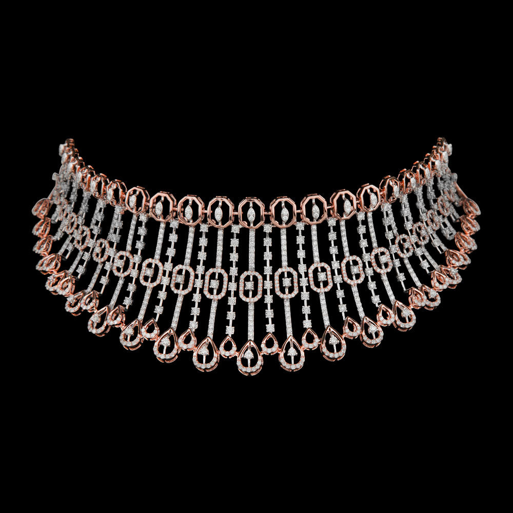 14K Two Tone Gold Diamond Necklace - 6.17ct VS-SI-FG