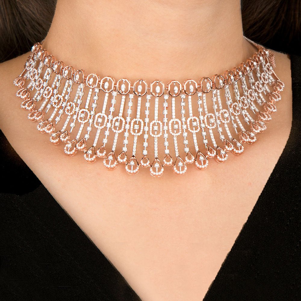 14K Two Tone Gold Diamond Necklace - 6.17ct VS-SI-FG