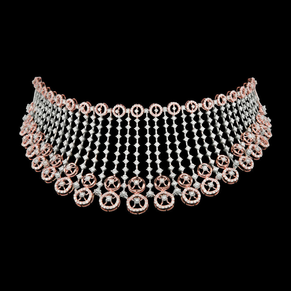 14K Two Tone Gold Diamond Necklace - 5.82ct VS-SI-FG