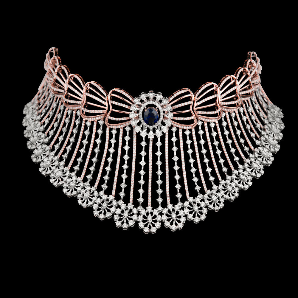 14K Two Tone Gold Diamond Necklace - 9.98ct VS-SI-FG with Colour Stones