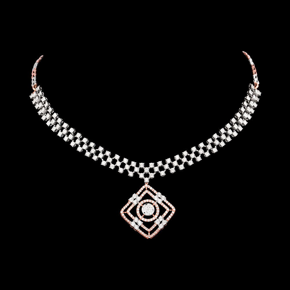18K Two Tone Gold Diamond Necklace - 3.162ct VVS-VS-GH