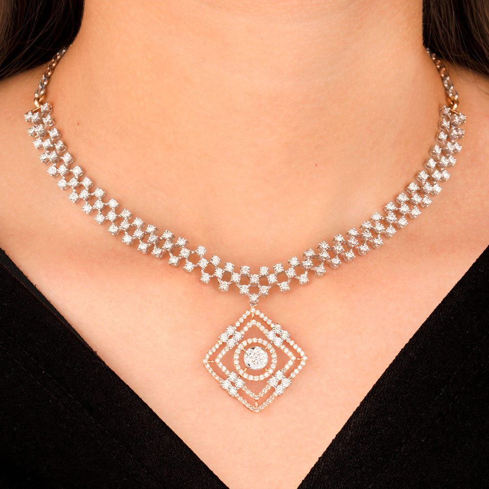 18K Two Tone Gold Diamond Necklace - 3.162ct VVS-VS-GH
