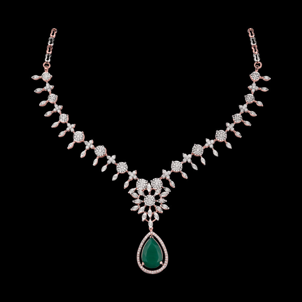 14K Two Tone Gold Diamond Necklace - 3.33ct VS-SI-FG with Colour Stones