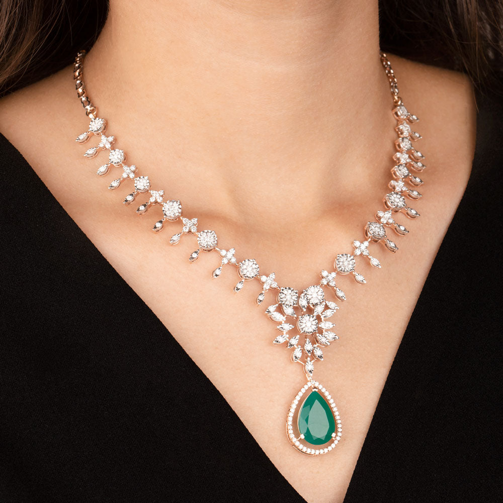 14K Two Tone Gold Diamond Necklace - 3.33ct VS-SI-FG with Colour Stones