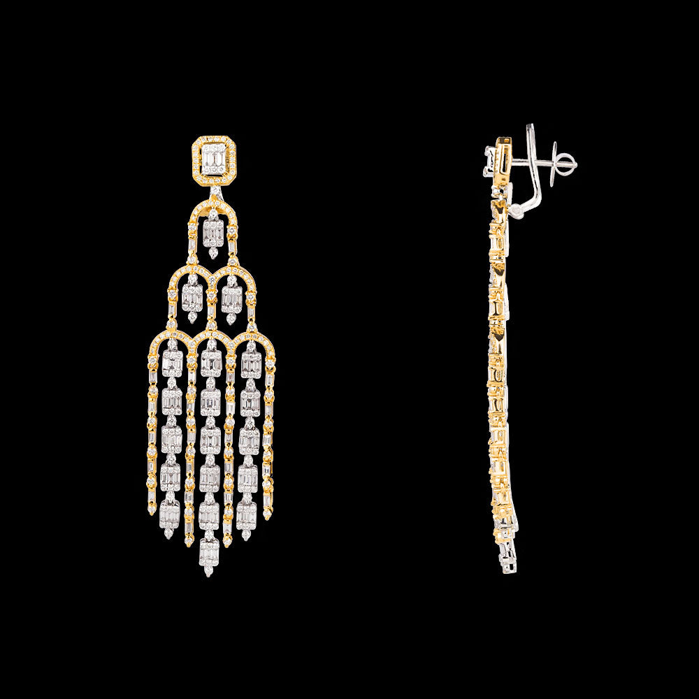 18K Two Tone Gold Diamond Earrings - 9.237ct VS-SI-FG