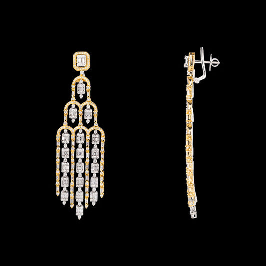 18K Two Tone Gold Diamond Earrings - 9.237ct VS-SI-FG