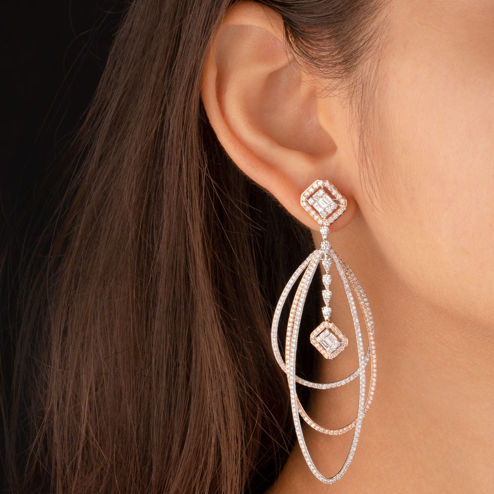 18K Two Tone Gold Diamond Earrings - 5.264ct VS-SI-FG