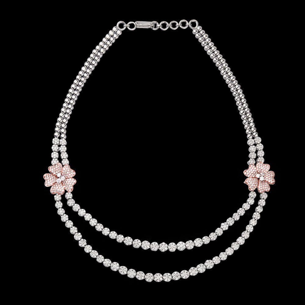 14K Two Tone Gold Diamond Necklace - 9.25ct VVS-VS-GH