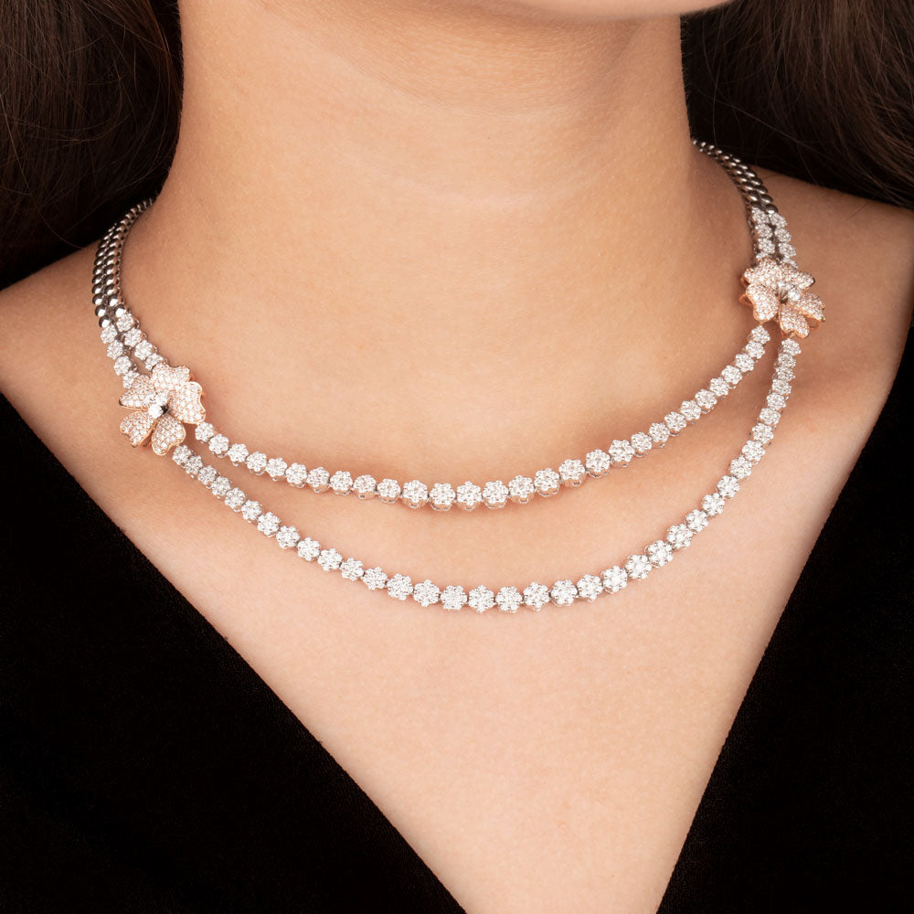 14K Two Tone Gold Diamond Necklace - 9.25ct VVS-VS-GH