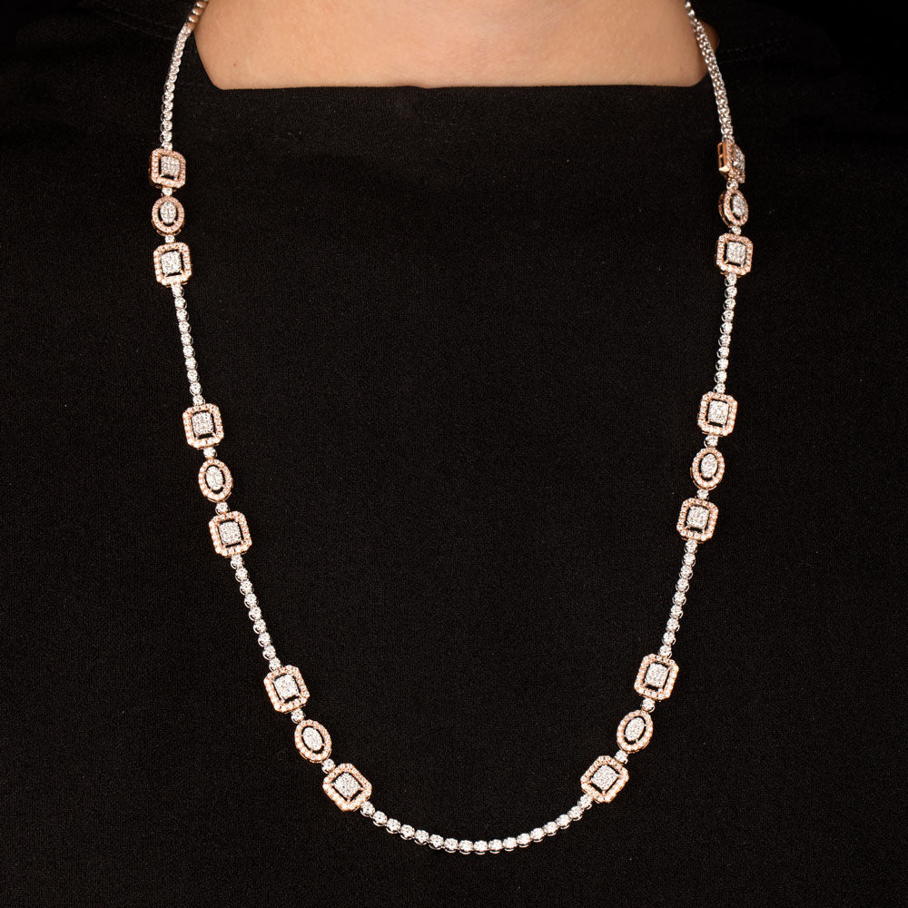 18K Two Tone Gold Diamond Necklace - 7.48ct VS-SI-GH