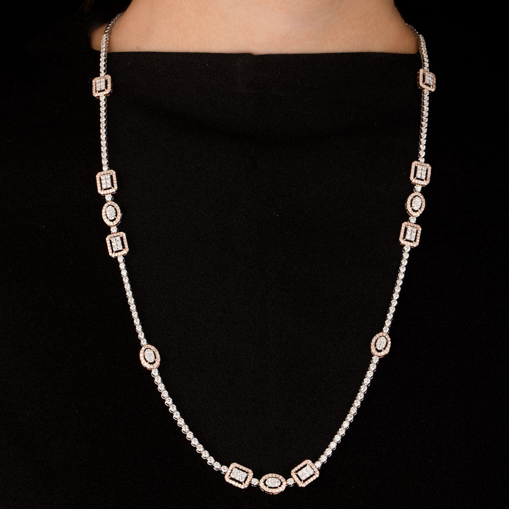 18K Two Tone Gold Diamond Necklace - 6.81ct VS-SI-GH
