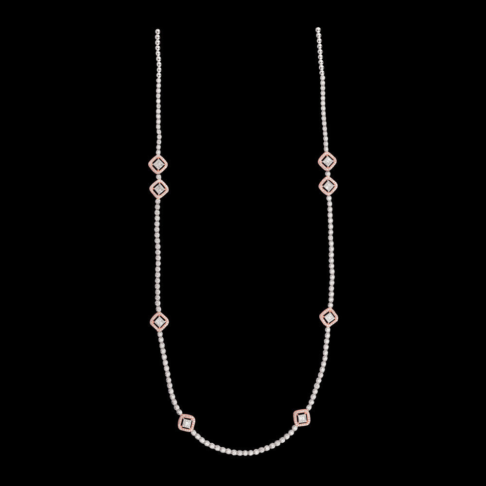 18K Two Tone Gold Diamond Necklace - 4.546ct VS-SI-GHI