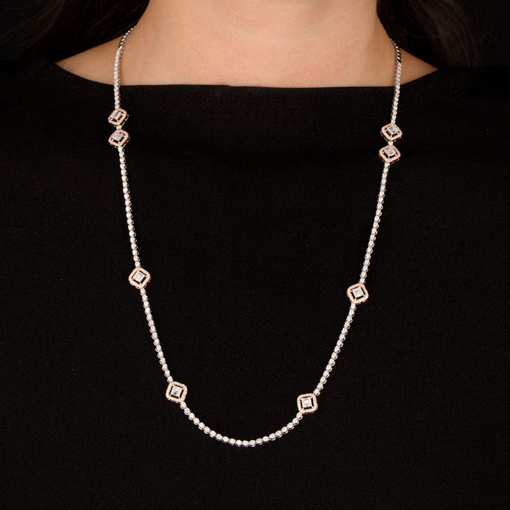 18K Two Tone Gold Diamond Necklace - 4.546ct VS-SI-GHI