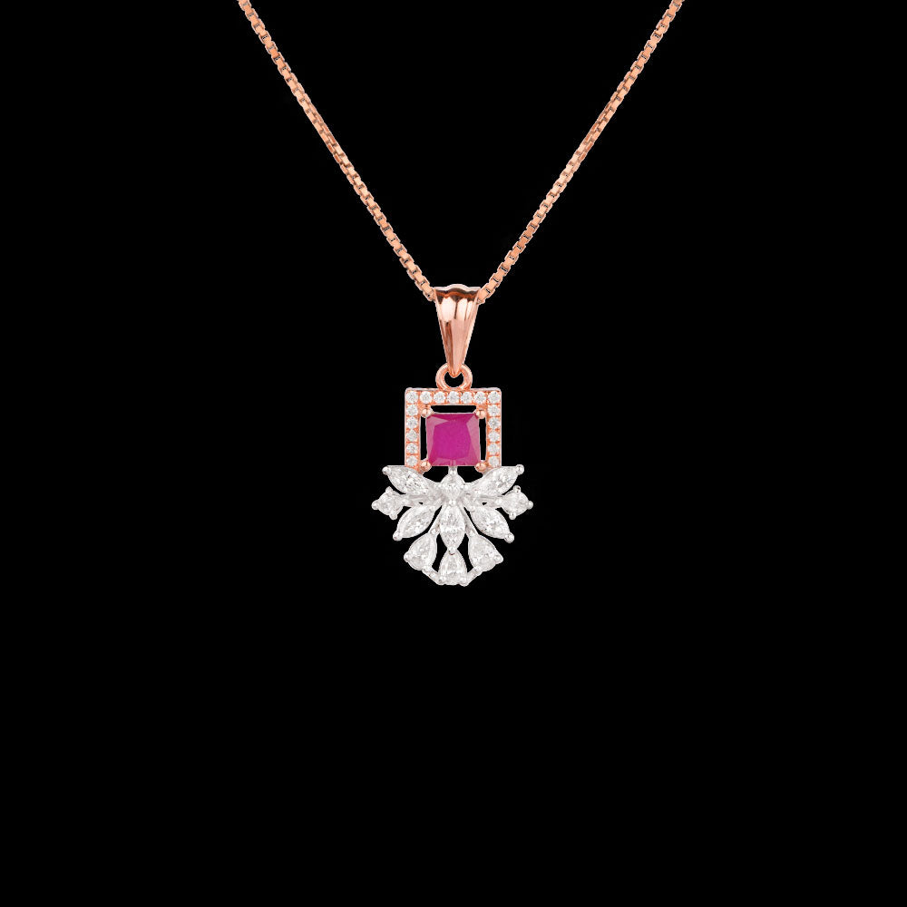 18K Two Tone Gold Diamond Pendant - 0.404ct VVS-EF with Colour Stones