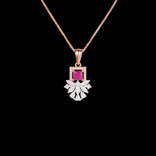 18K Two Tone Gold Diamond Pendant - 0.404ct VVS-EF with Colour Stones