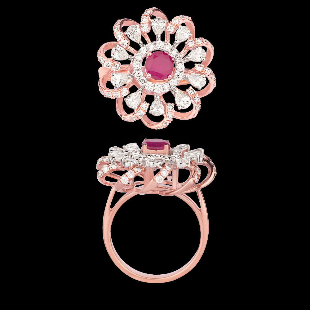 18K Two Tone Gold Diamond Ring - 1.644ct VS-SI-HI with Colour Stones