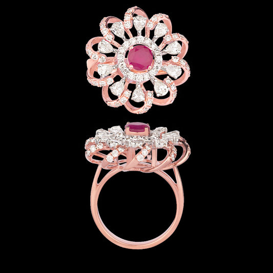 18K Two Tone Gold Diamond Ring - 1.644ct VS-SI-HI with Colour Stones