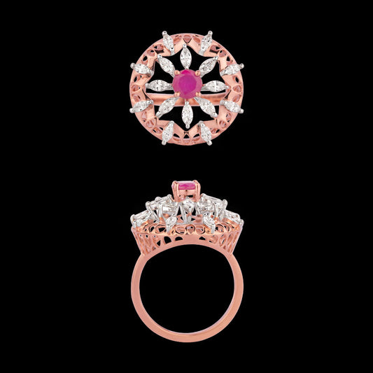 18K Two Tone Gold Diamond Ring - 0.71ct VVS-EF with Colour Stones