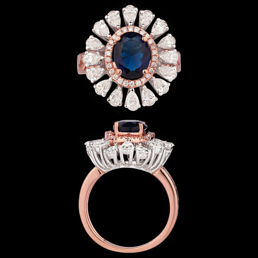 18K Two Tone Gold Diamond Ring - 1.527ct VS-SI-GH with Colour Stones