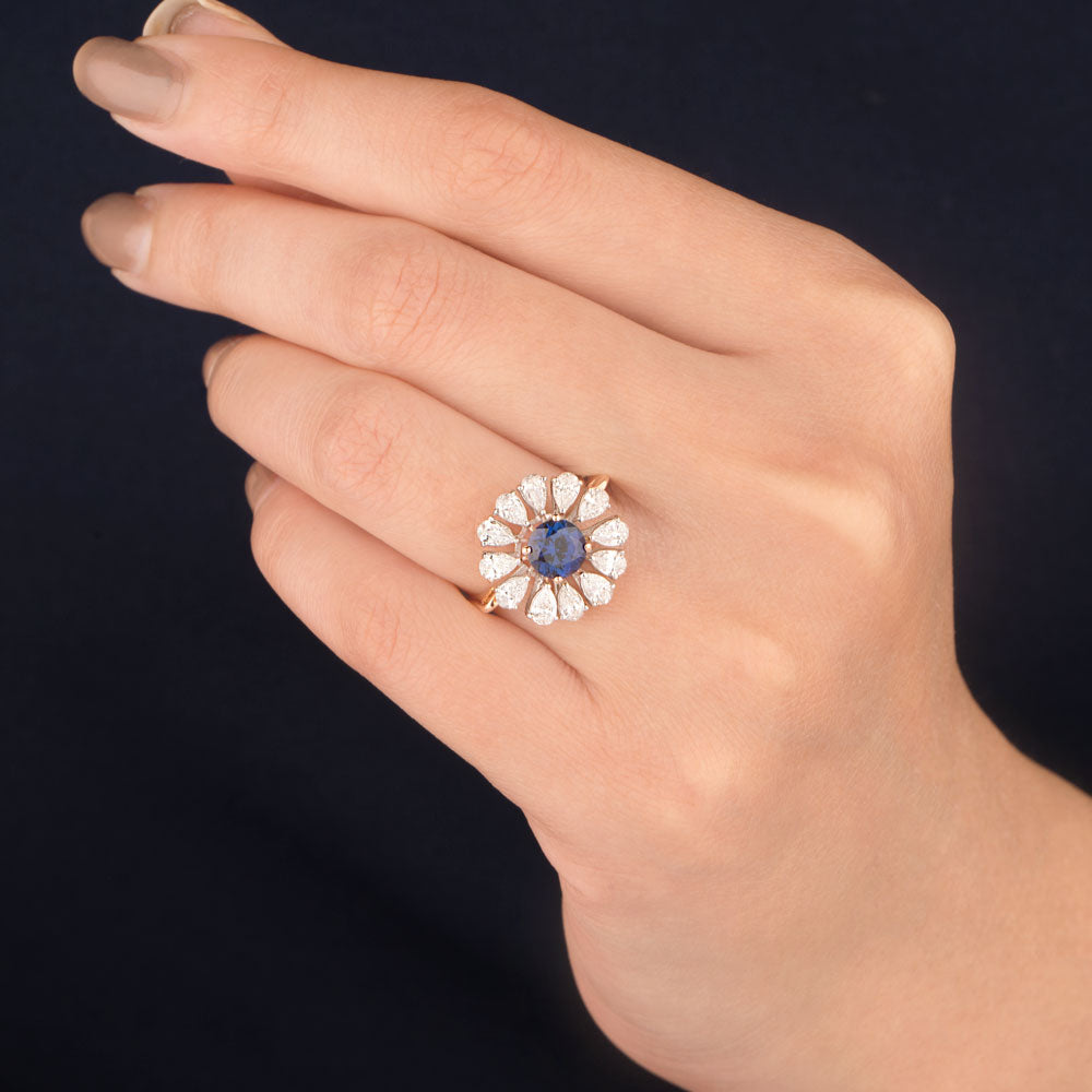 18K Two Tone Gold Diamond Ring - 1.07ct VS-SI-FG with Colour Stones