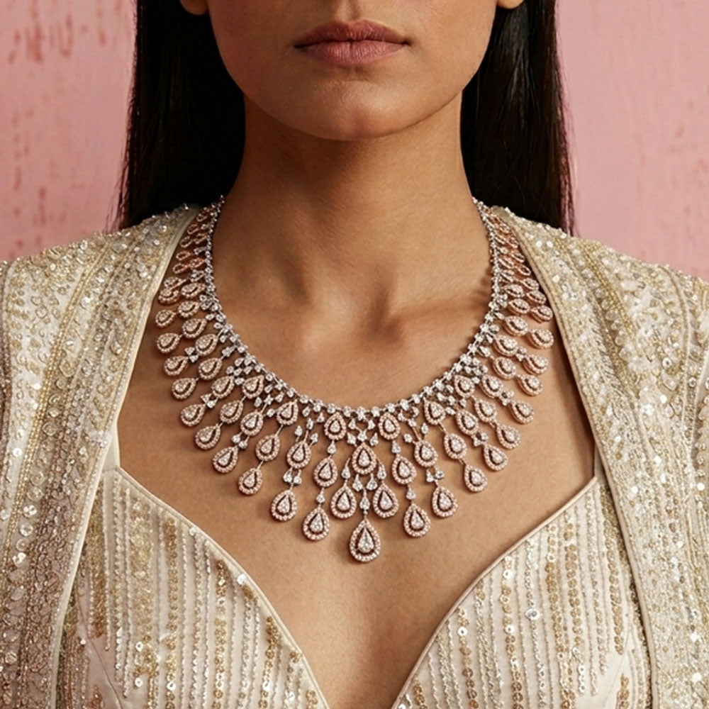 18K Two Tone Gold Diamond Necklace - 20.692ct VS-SI-EF